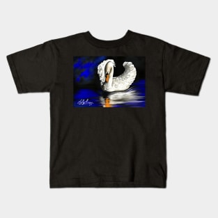 Mute White Swan On Blue Lake Kids T-Shirt